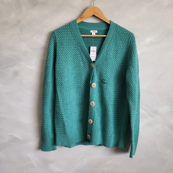 L.L. Bean Sweaters - L.L.Bean Women’s Basket Weave Teal Blue Heather Button Front Cardigan Sweater L